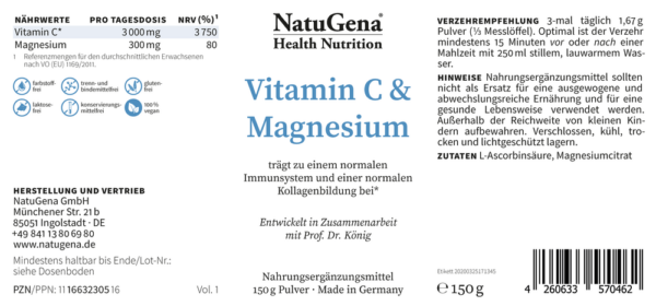 NatuGena Vitamin C Magnesium 150g Pulver vegan glutenfrei – Bild 2