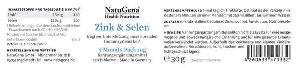 NatuGena Zink & Selen  vegan 120 Tabletten – Bild 2