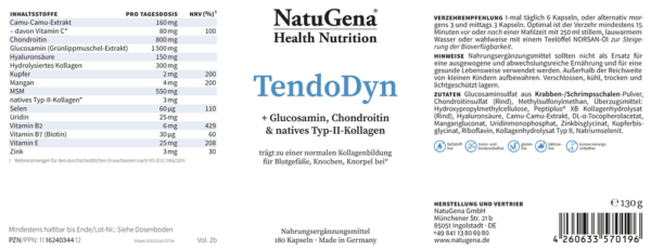 NatuGena TendoDyn Kollagen Glucosamin 180 Kapseln glutenfrei – Bild 2