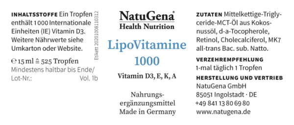 NatuGena Lipo­Vitamine 1000 Vitamin D3 E K A vegan 525 Tropfen – Bild 2