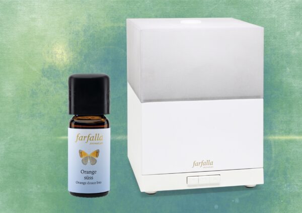 Farfalla Aroma Cube weiss Diffusor mit Orange bio 10ml