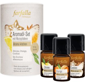 Farfalla Aromaöl Set mit Rezeptideen Zitrone Orange Duftmischung Cookies MHD 10/25