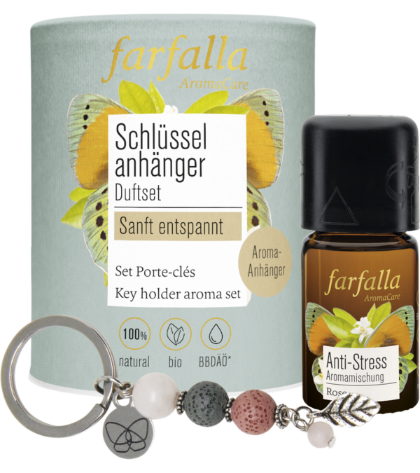 Farfalla Geschenkset Schlüsselanhänger Sanft entspannt Aromamischung Duftmischung Anti Stress 5ml vegan